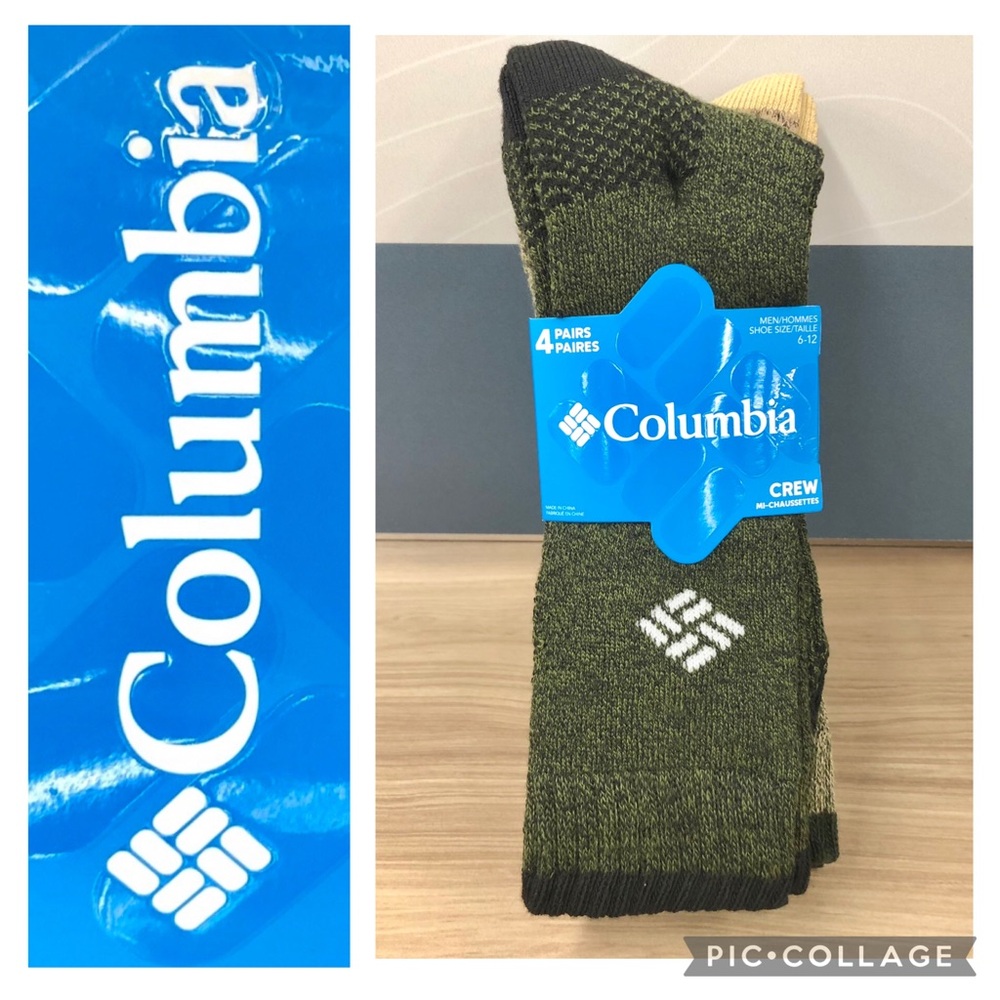 NEW COLUMBIA Men's Crew Socks 4 PAIRS Shoe Size 6 - 12 Brown Green Sage Olive